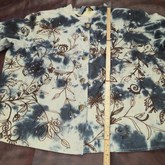 Vintage Alex K Tie Dye Embroidered Floral Sequin Jacket Women 1XL Boho Artsy Y2K - Picture 6 of 11